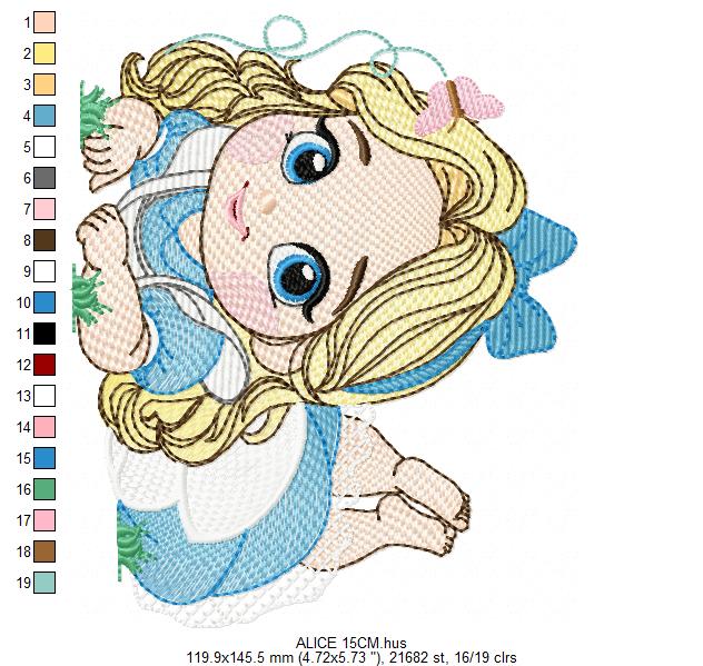 Alice embroidery designs - Disney Princess machine embroidery pattern - Baby Girl Princess file - Alice in Wonderland - Instant digital download pes jef dst hus vp3