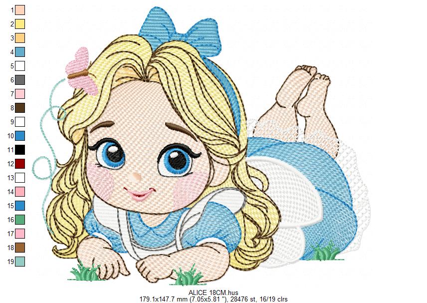 Alice embroidery designs - Disney Princess machine embroidery pattern - Baby Girl Princess file - Alice in Wonderland - Instant digital download pes jef dst hus vp3
