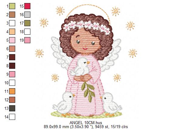 Angel embroidery designs - Angelic Baby girl with doves machine embroidery pattern - Girl with wings and halo file - Instant download pes (Copy) Marcia Embroidery