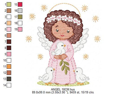 Angel embroidery designs - Angelic Baby girl with doves machine embroidery pattern - Girl with wings and halo file - Instant download pes (Copy) Marcia Embroidery