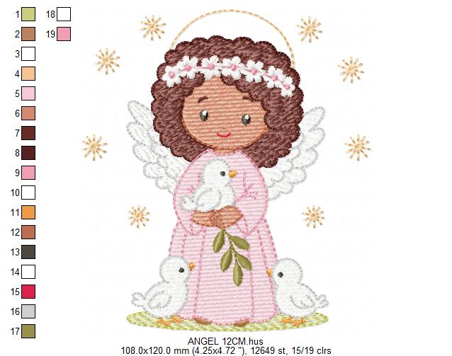 Angel embroidery designs - Angelic Baby girl with doves machine embroidery pattern - Girl with wings and halo file - Instant download pes (Copy) Marcia Embroidery