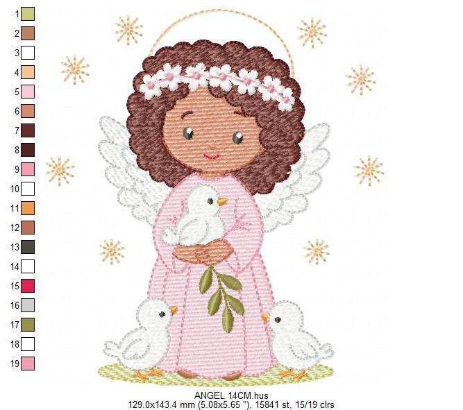 Angel embroidery designs - Angelic Baby girl with doves machine embroidery pattern - Girl with wings and halo file - Instant download pes (Copy) Marcia Embroidery