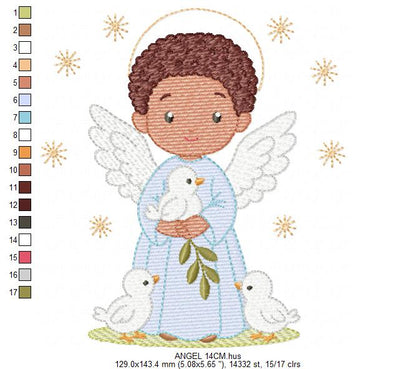 Angel embroidery designs - Angelic Baby Boy with doves machine embroidery pattern - Boy with wings and halo file - Instant download pes jef (Copy) Marcia Embroidery
