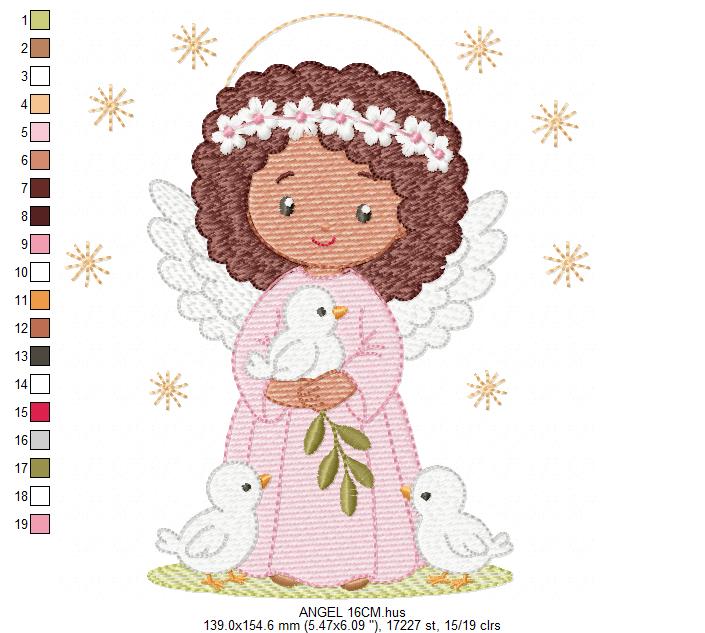 Angel embroidery designs - Angelic Baby girl with doves machine embroidery pattern - Girl with wings and halo file - Instant download pes (Copy) Marcia Embroidery