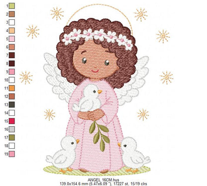 Angel embroidery designs - Angelic Baby girl with doves machine embroidery pattern - Girl with wings and halo file - Instant download pes (Copy) Marcia Embroidery