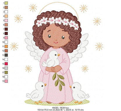 Angel embroidery designs - Angelic Baby girl with doves machine embroidery pattern - Girl with wings and halo file - Instant download pes (Copy) Marcia Embroidery