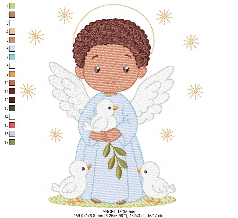 Angel embroidery designs - Angelic Baby Boy with doves machine embroidery pattern - Boy with wings and halo file - Instant download pes jef (Copy) Marcia Embroidery