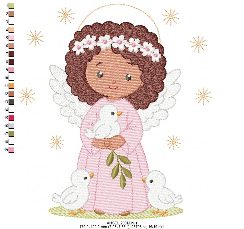 Angel embroidery designs - Angelic Baby girl with doves machine embroidery pattern - Girl with wings and halo file - Instant download pes (Copy) Marcia Embroidery