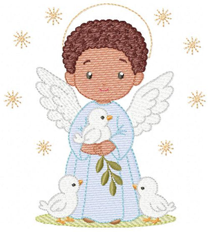 Angel embroidery designs - Angelic Baby Boy with doves machine embroidery pattern - Boy with wings and halo file - Instant download pes jef (Copy) Marcia Embroidery