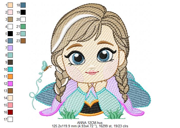 Princess Anna embroidery designs - Disney Princess machine embroidery pattern - Baby Girl Frozen Princess file - Instant digital download pes jef dst hus vp3 - Marcia Embroidery