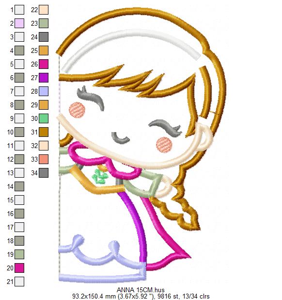 Princess Anna embroidery design - Disney Princess machine embroidery pattern - Baby Girl Frozen Princess file - Instant digital download (Copy) Marcia Embroidery