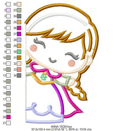 Princess Anna embroidery design - Disney Princess machine embroidery pattern - Baby Girl Frozen Princess file - Instant digital download (Copy) Marcia Embroidery