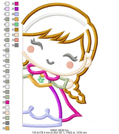 Princess Anna embroidery design - Disney Princess machine embroidery pattern - Baby Girl Frozen Princess file - Instant digital download (Copy) Marcia Embroidery