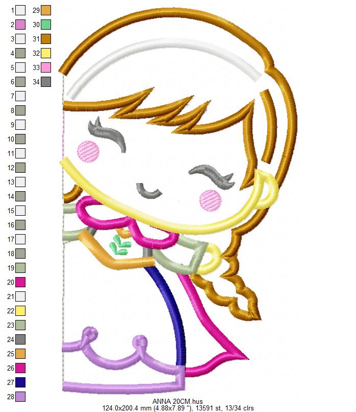 Princess Anna embroidery design - Disney Princess machine embroidery pattern - Baby Girl Frozen Princess file - Instant digital download (Copy) Marcia Embroidery