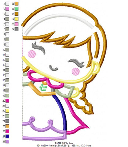 Princess Anna embroidery design - Disney Princess machine embroidery pattern - Baby Girl Frozen Princess file - Instant digital download (Copy) Marcia Embroidery
