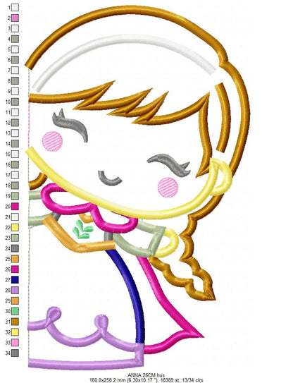 Princess Anna embroidery design - Disney Princess machine embroidery pattern - Baby Girl Frozen Princess file - Instant digital download (Copy) Marcia Embroidery
