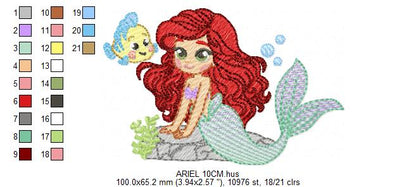 Ariel embroidery design - Disney Princess machine embroidery patterns - Baby Girl Mermaid design - Instant digital download (Copy) Marcia Embroidery