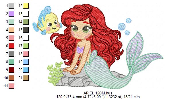 Ariel embroidery design - Disney Princess machine embroidery patterns - Baby Girl Mermaid design - Instant digital download (Copy) Marcia Embroidery