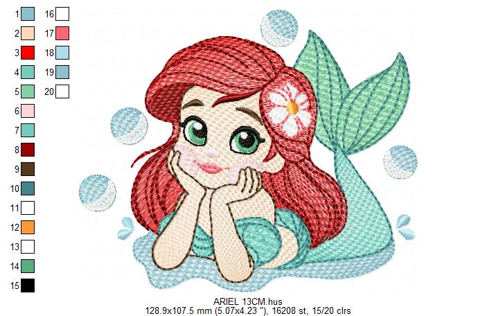 Ariel embroidery designs - Disney Princess machine embroidery patterns - Baby Girl Mermaid design - Instant digital download pes jef dst hus vp3 - Marcia Embroidery