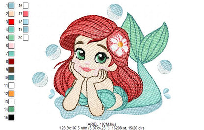 Ariel embroidery designs - Disney Princess machine embroidery patterns - Baby Girl Mermaid design - Instant digital download pes jef dst hus vp3 - Marcia Embroidery