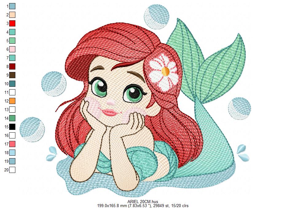 Ariel embroidery designs - Disney Princess machine embroidery patterns - Baby Girl Mermaid design - Instant digital download pes jef dst hus vp3 - Marcia Embroidery