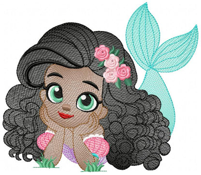 Ariel embroidery designs - Disney Princess machine embroidery patterns - Baby Girl with Black Curly Hair Mermaid design - Instant digital download pes jef dst hus vp3 - Marcia Embroidery
