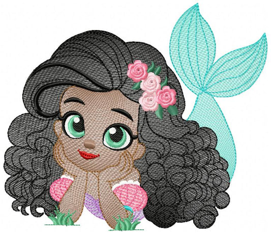 Ariel embroidery designs - Disney Princess machine embroidery patterns - Baby Girl with Black Curly Hair Mermaid design - Instant digital download pes jef dst hus vp3 - Marcia Embroidery