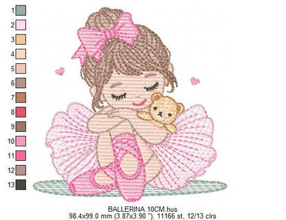 Long hair Ballerina embroidery designs - Ballet dancer machine embroidery pattern - Baby girl file - Instant download pes jef dst vp3 xxx (Copy) Marcia Embroidery
