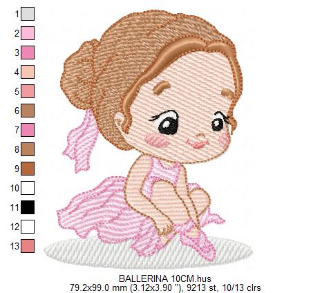 Ballerina embroidery design - Ballet dancer with tutu machine embroidery pattern - Baby girl file - Instant download pes jef dst