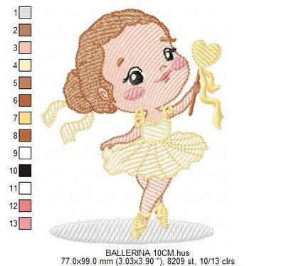 Ballerina embroidery design - Ballet dancer with tutu machine embroidery pattern - Baby girl file - Instant digital download pes jef dst