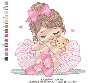 Long hair Ballerina embroidery designs - Ballet dancer machine embroidery pattern - Baby girl file - Instant download pes jef dst vp3 xxx (Copy) Marcia Embroidery