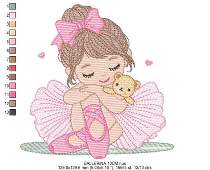 Long hair Ballerina embroidery designs - Ballet dancer machine embroidery pattern - Baby girl file - Instant download pes jef dst vp3 xxx (Copy) Marcia Embroidery