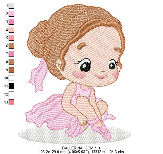 Ballerina embroidery design - Ballet dancer with tutu machine embroidery pattern - Baby girl file - Instant download pes jef dst