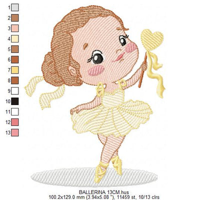 Ballerina embroidery design - Ballet dancer with tutu machine embroidery pattern - Baby girl file - Instant digital download pes jef dst
