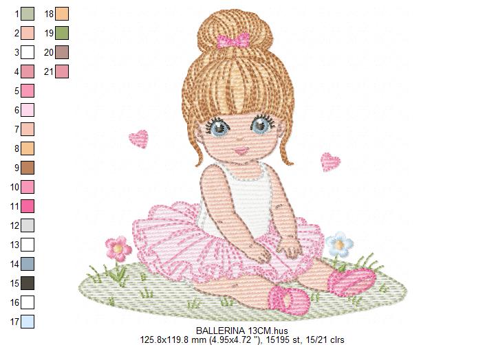 Ballerina embroidery design - Ballet dancer with tutu machine embroidery pattern - Baby girl file - Instant download pes jef dst Marcia Embroidery
