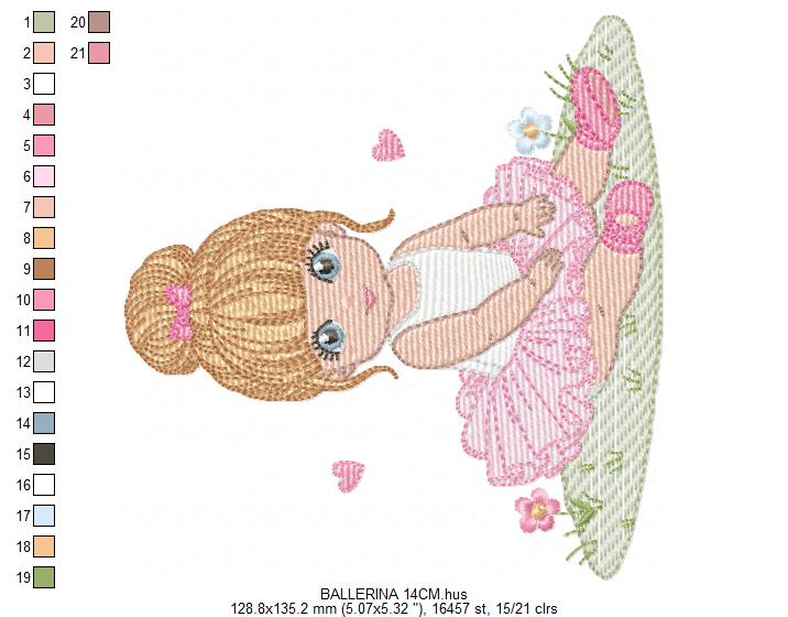 Ballerina embroidery design - Ballet dancer with tutu machine embroidery pattern - Baby girl file - Instant download pes jef dst Marcia Embroidery