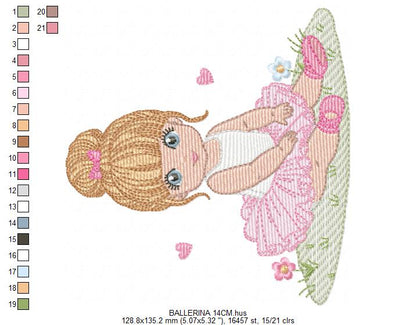 Ballerina embroidery design - Ballet dancer with tutu machine embroidery pattern - Baby girl file - Instant download pes jef dst Marcia Embroidery