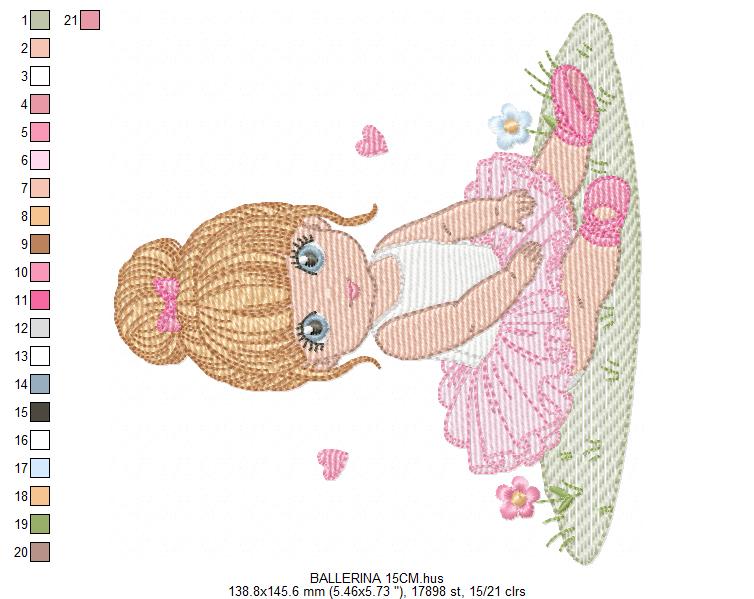 Ballerina embroidery design - Ballet dancer with tutu machine embroidery pattern - Baby girl file - Instant download pes jef dst Marcia Embroidery