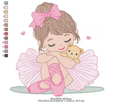 Long hair Ballerina embroidery designs - Ballet dancer machine embroidery pattern - Baby girl file - Instant download pes jef dst vp3 xxx (Copy) Marcia Embroidery
