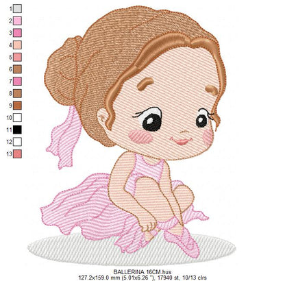 Ballerina embroidery design - Ballet dancer with tutu machine embroidery pattern - Baby girl file - Instant download pes jef dst