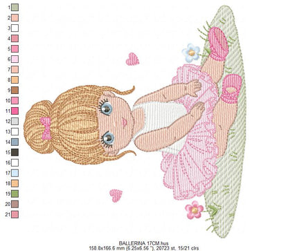 Ballerina embroidery design - Ballet dancer with tutu machine embroidery pattern - Baby girl file - Instant download pes jef dst Marcia Embroidery