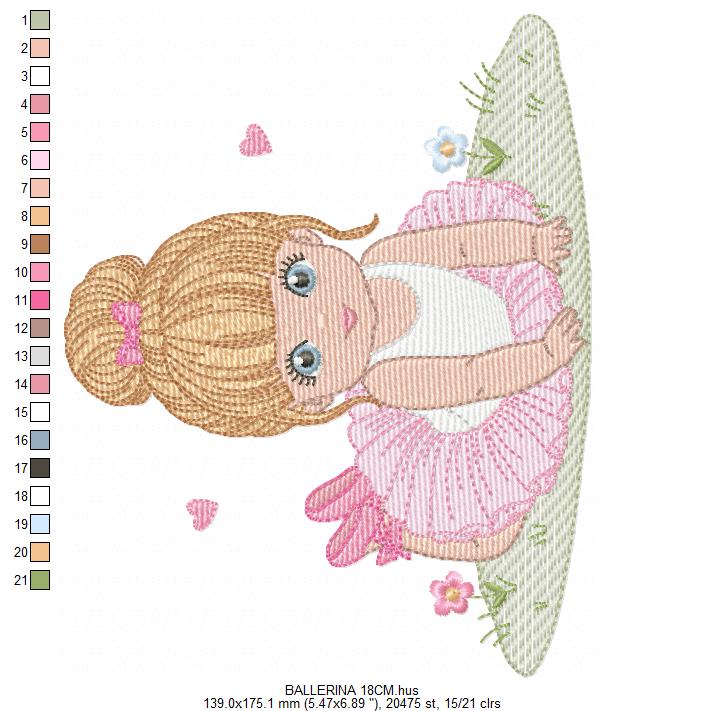 Ballerina embroidery design - Ballet dancer with tutu machine embroidery pattern - Baby girl file - Instant download pes jef dst Marcia Embroidery
