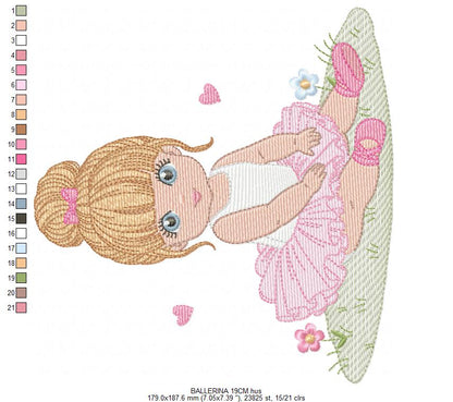 Ballerina embroidery design - Ballet dancer with tutu machine embroidery pattern - Baby girl file - Instant download pes jef dst Marcia Embroidery