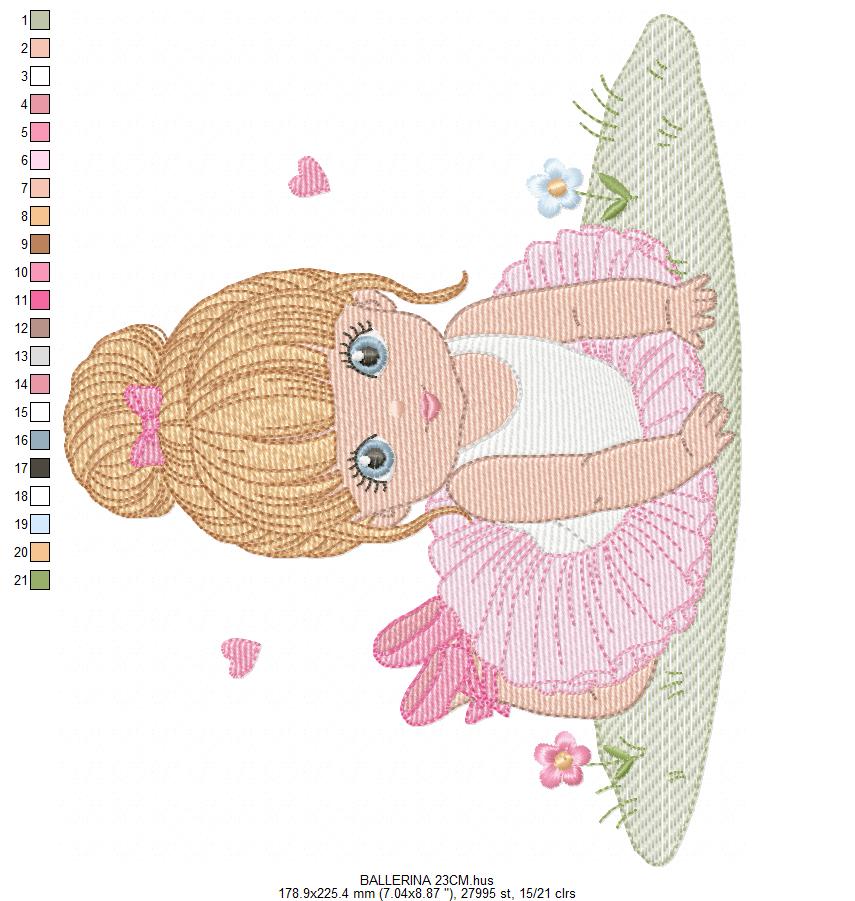 Ballerina embroidery design - Ballet dancer with tutu machine embroidery pattern - Baby girl file - Instant download pes jef dst Marcia Embroidery
