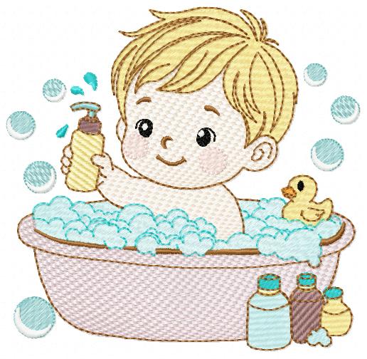 Boy in bathtub embroidery design - Bathing boy machine embroidery pattern - Baby Boy file - Instant digital download pes jef