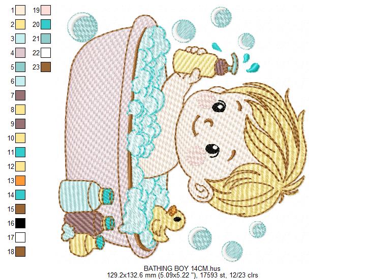 Boy in bathtub embroidery design - Bathing boy machine embroidery pattern - Baby Boy file - Instant digital download pes jef