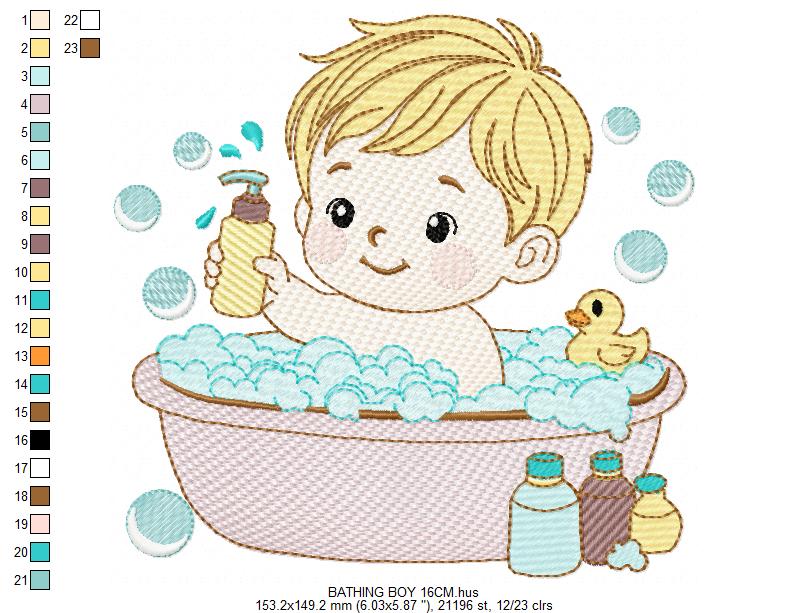 Boy in bathtub embroidery design - Bathing boy machine embroidery pattern - Baby Boy file - Instant digital download pes jef