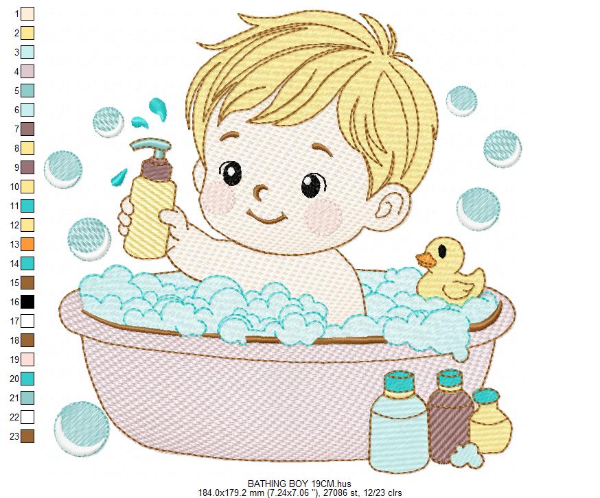 Boy in bathtub embroidery design - Bathing boy machine embroidery pattern - Baby Boy file - Instant digital download pes jef