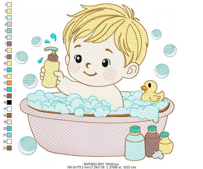Boy in bathtub embroidery design - Bathing boy machine embroidery pattern - Baby Boy file - Instant digital download pes jef