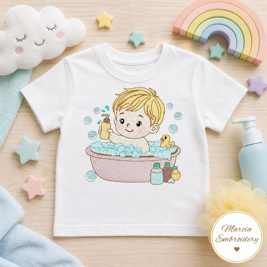 Boy in bathtub embroidery design - Bathing boy machine embroidery pattern - Baby Boy file - Instant digital download pes jef